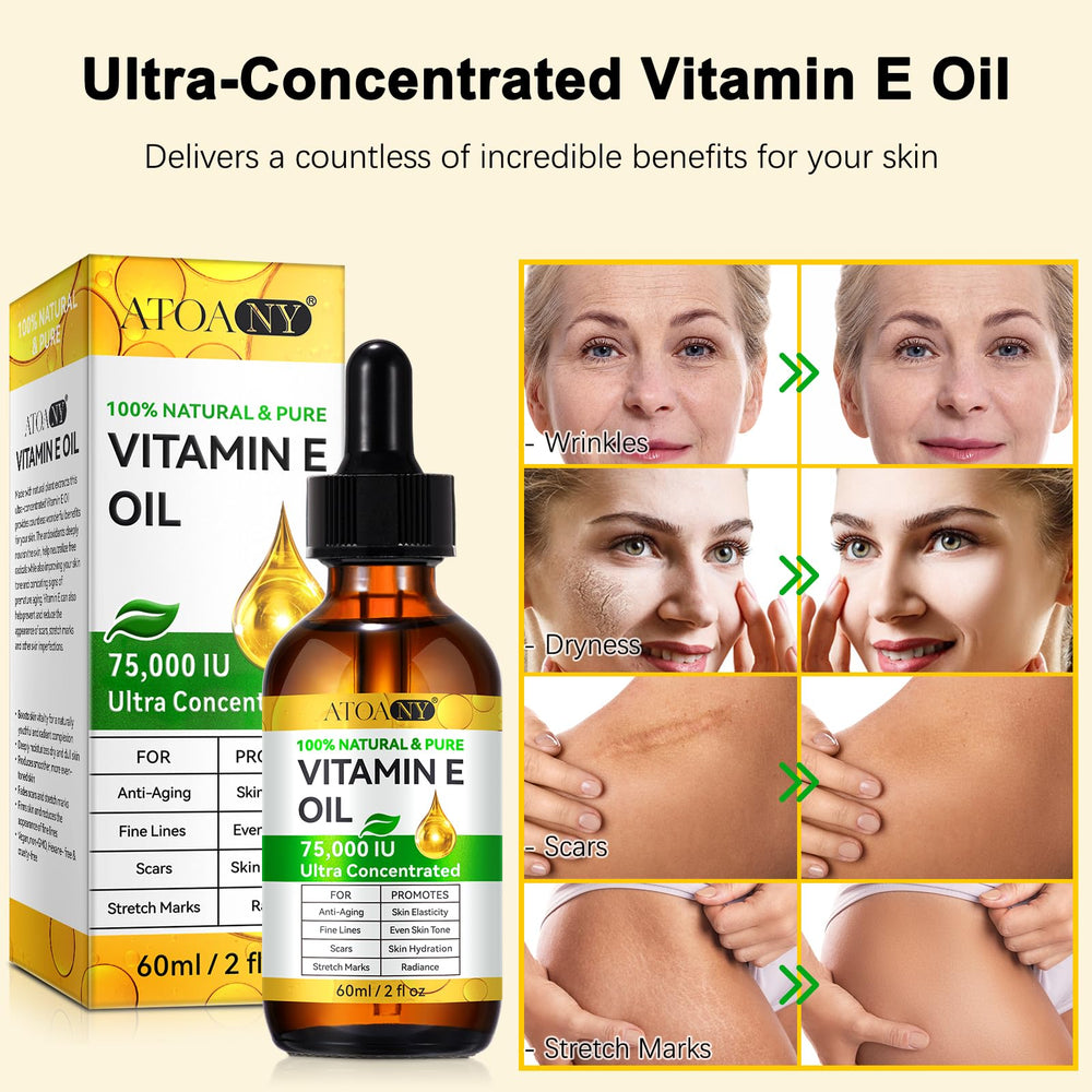 ATOANY Vitamin E Oil on hair ends to tame frizz and add shine.
