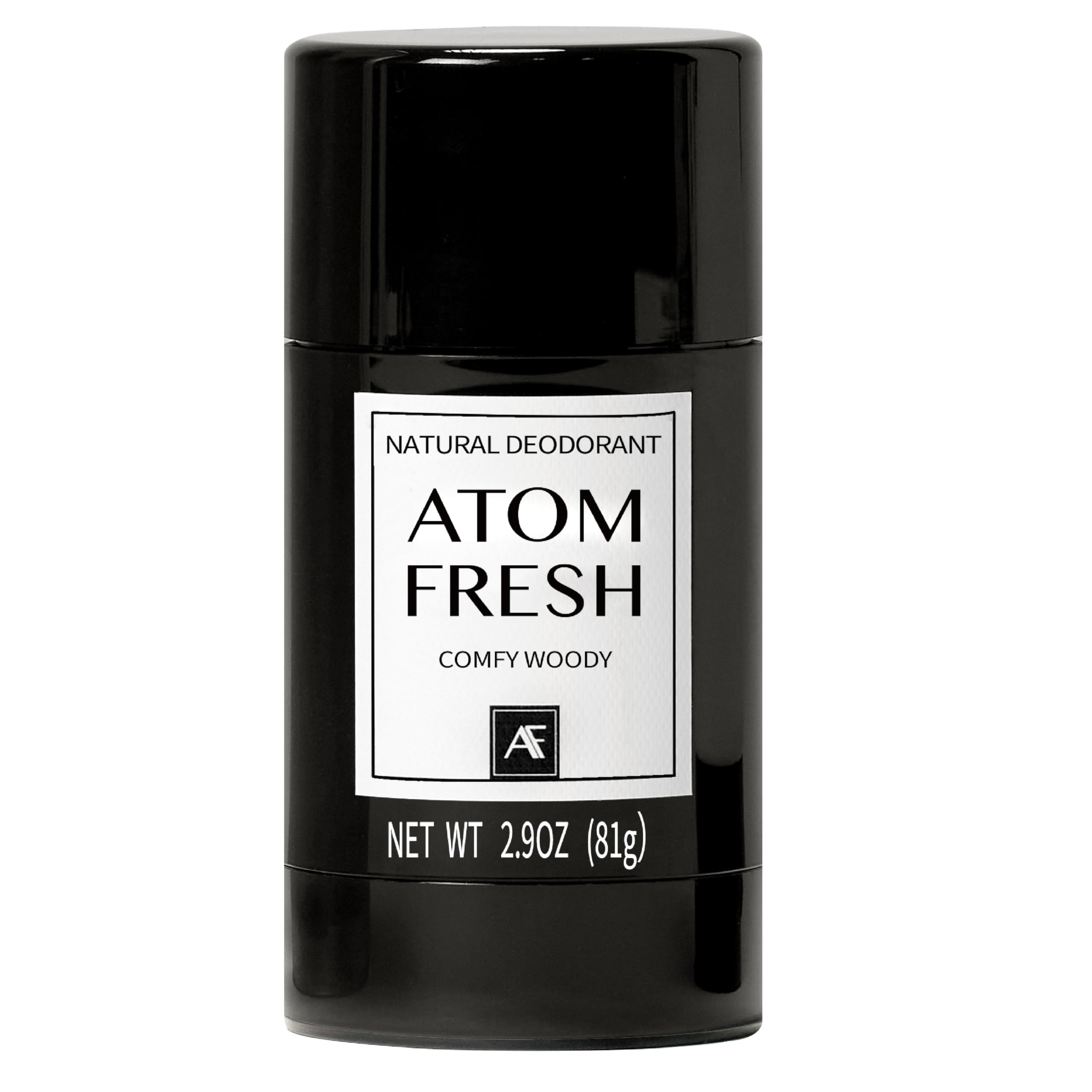 Atom Fresh Laboratory Comfy Woody deodorant packaging showing clean, long-lasting protection.