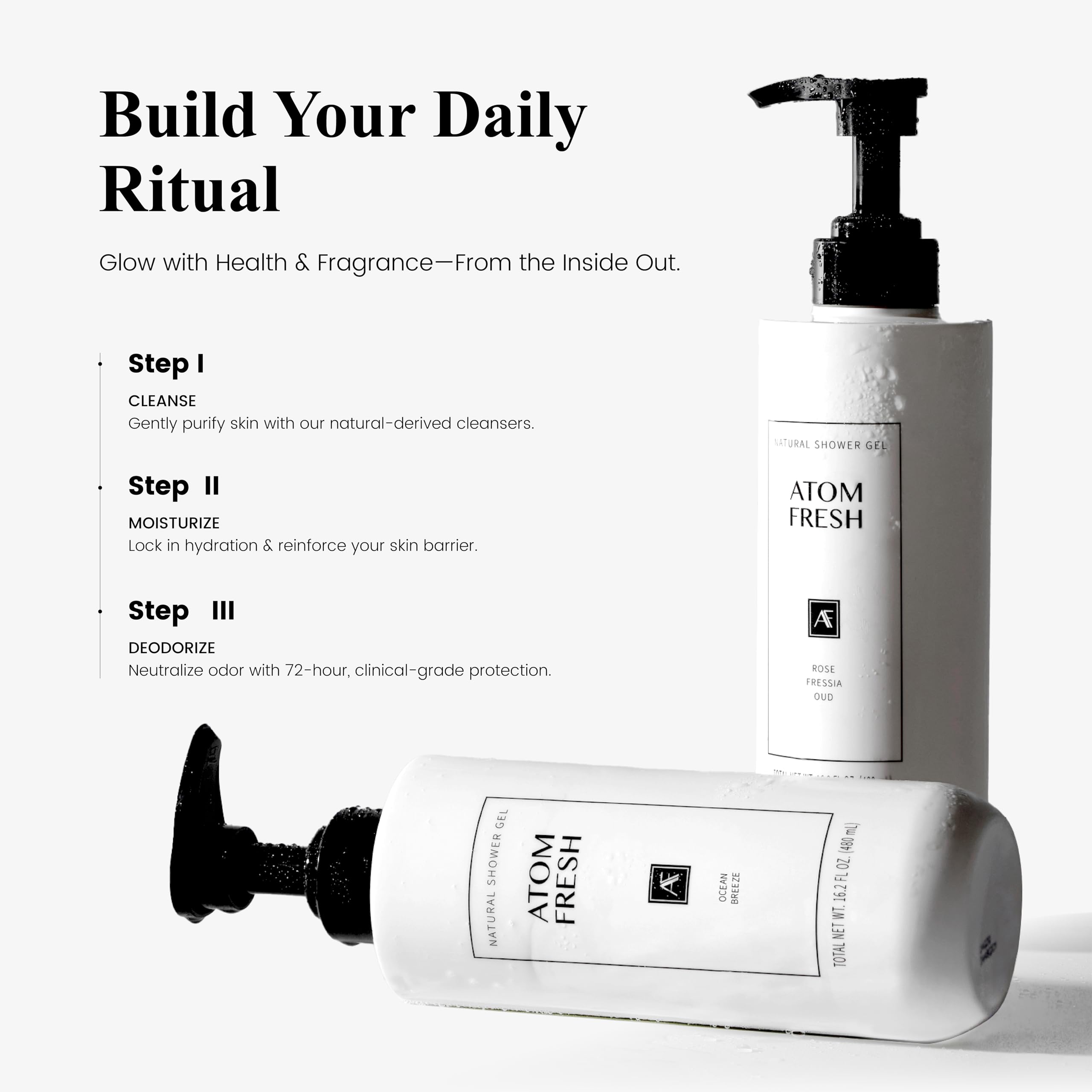 Atom Fresh Laboratory 95% naturally-derived formula free from sulfates and parabens