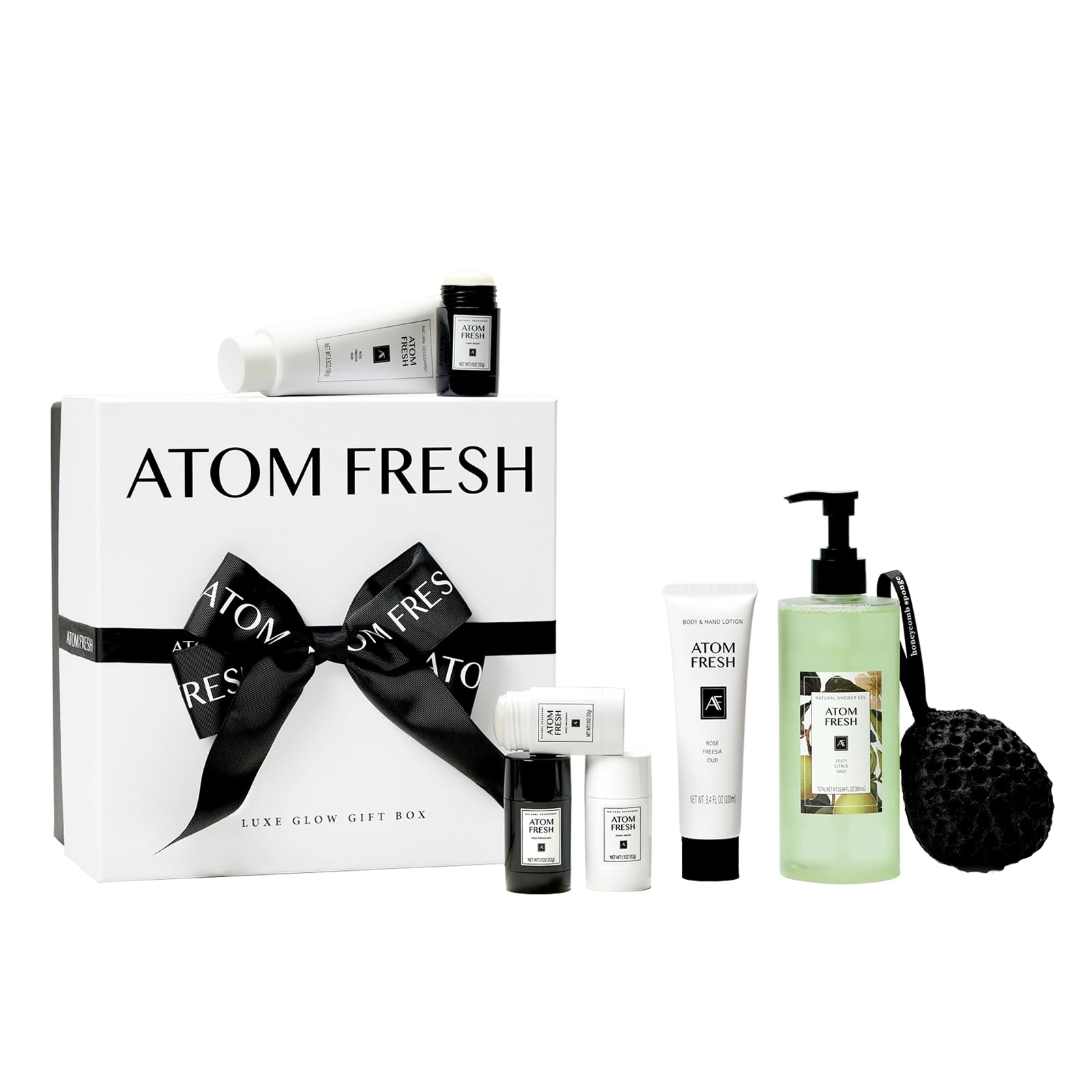 Atom Fresh Laboratory gift-set-zesty-sage-packaging showcases a complete body care collection for gifting.