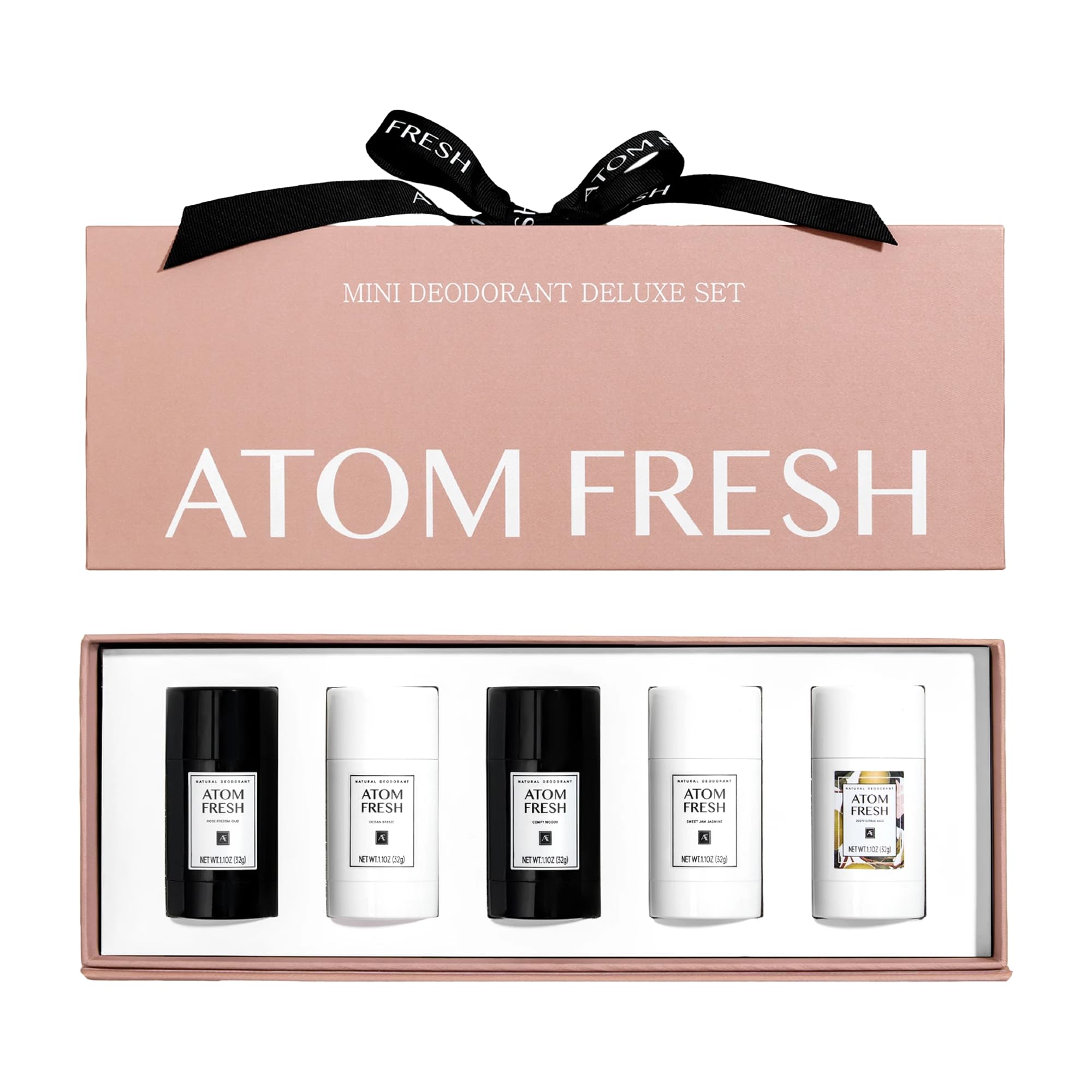 Atom Fresh Laboratory mini deodorant packaging showing travel-friendly design for on-the-go freshness