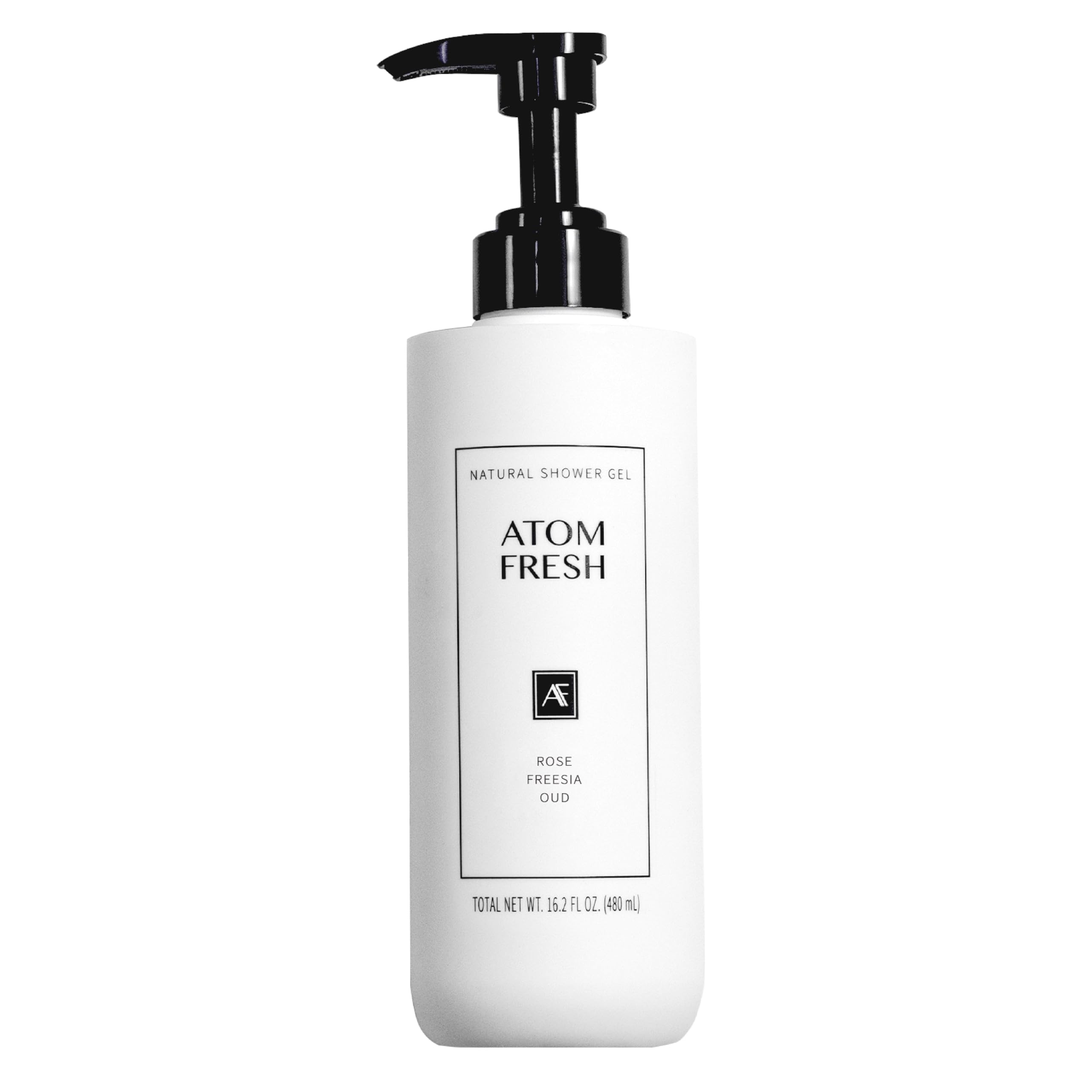 Atom Fresh Laboratory Rose Fressia Oud bottle pour for spa-like shower experience