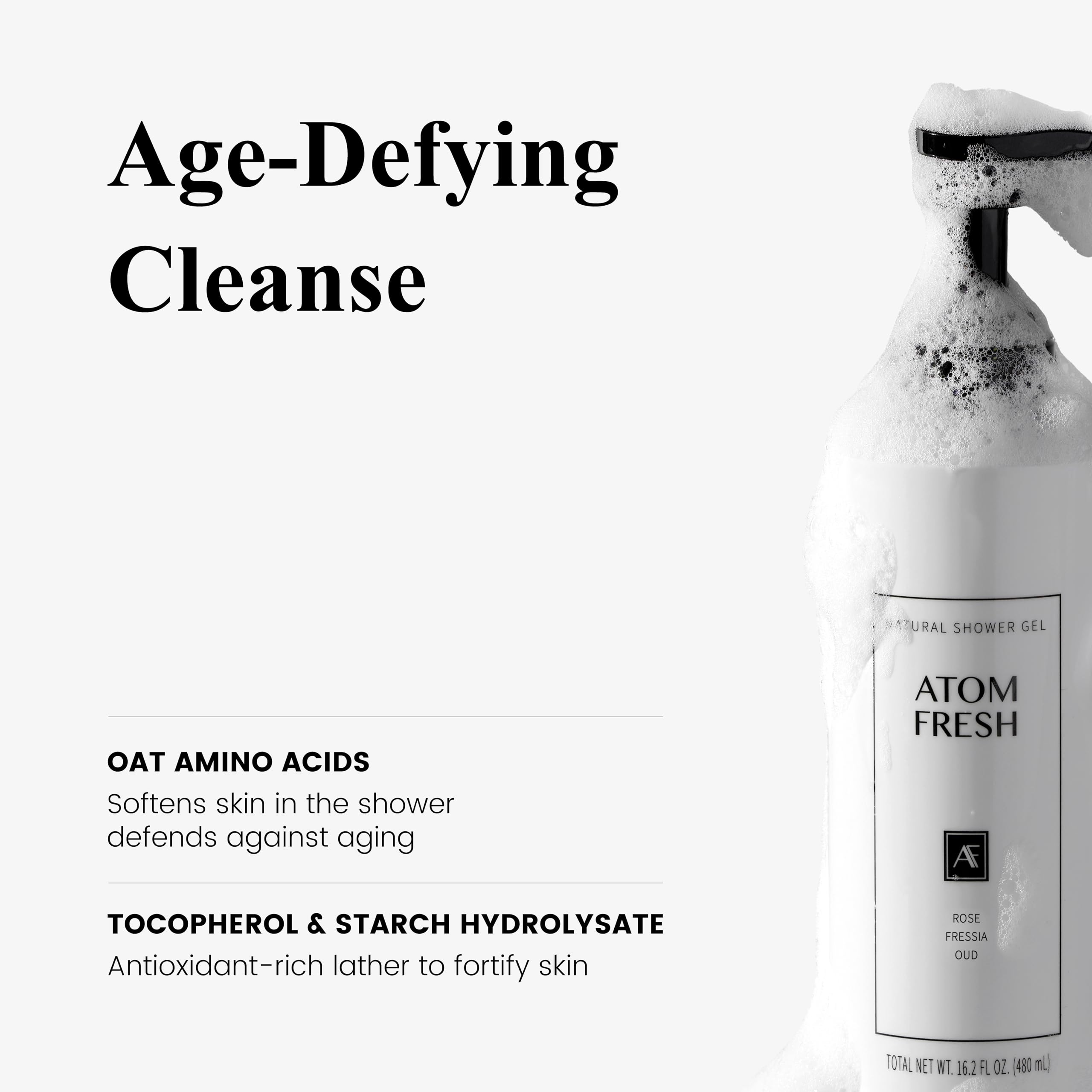 Atom Fresh Laboratory Vitamin E tocopherol provides antioxidant feel while cleansing