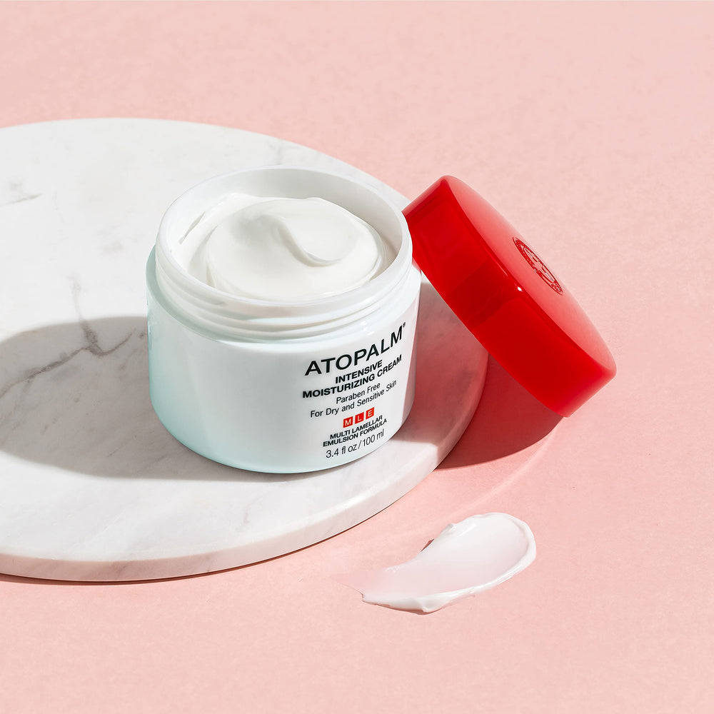 Packaging box of ATOPALM Intensive Moisturizing Cream emphasizes paraben-free formula