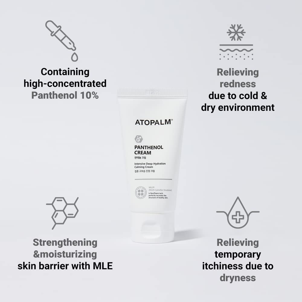 Applying ATOPALM Panthenol Cream on dry skin for barrier support.