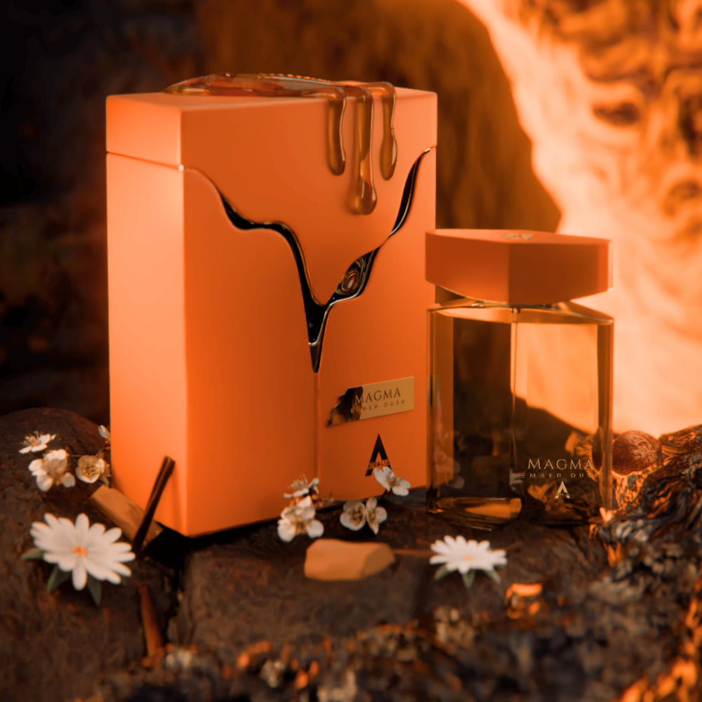 Atralia Magma Ember Dusk label close-up, signals authenticity and luxury.