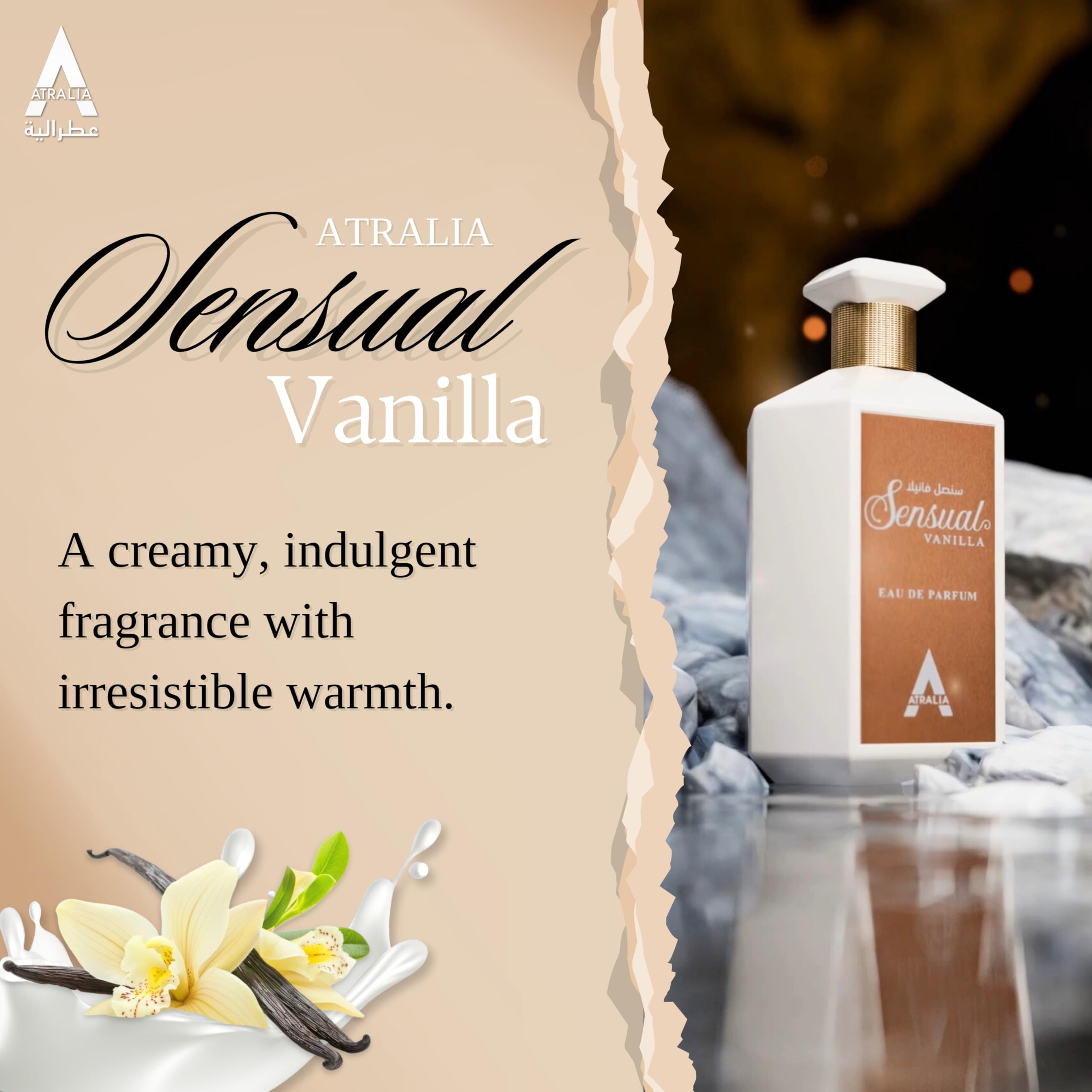 Atralia Sensual Vanilla fragrance in elegant gift box for fragrance lovers.