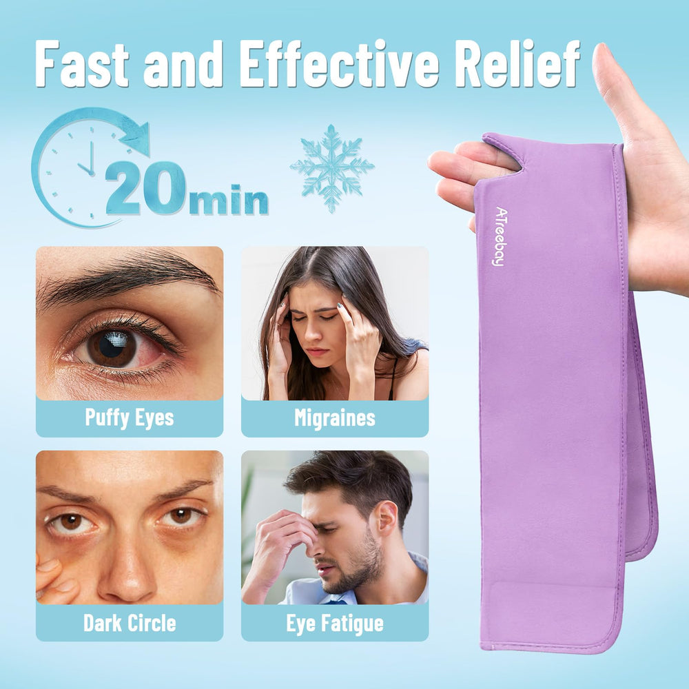 ATreebay Cooling Eye Mask adjustable strap showing a snug fit for all head sizes