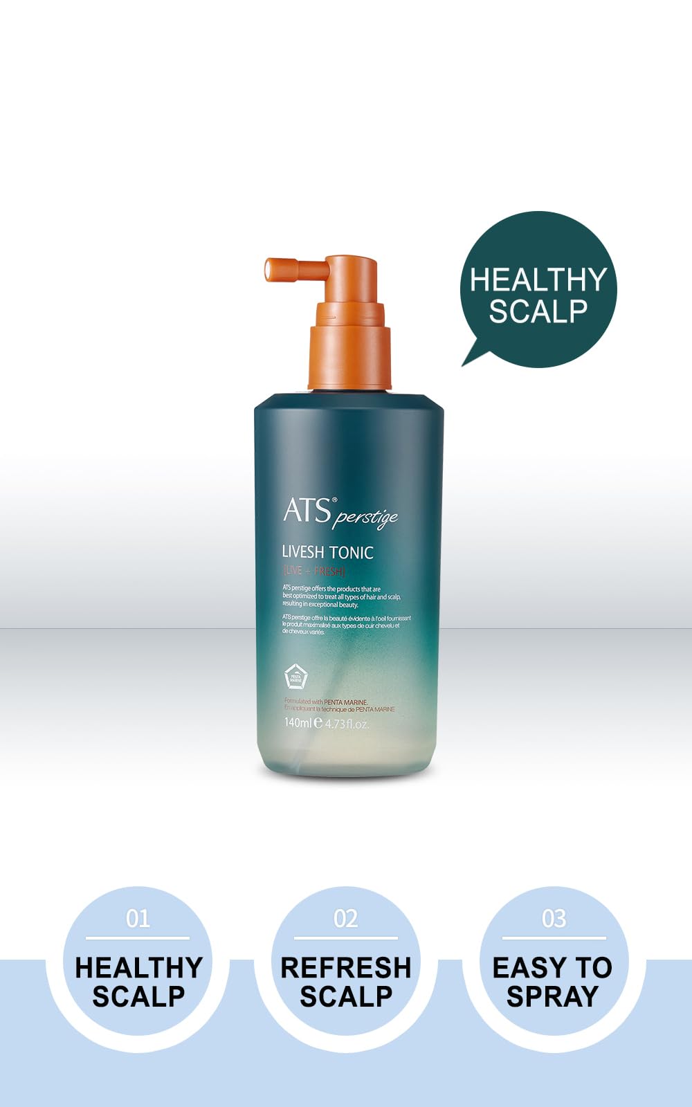Applying ATS Perstige Livesh Tonic to scalp with gentle massage for cooling relief