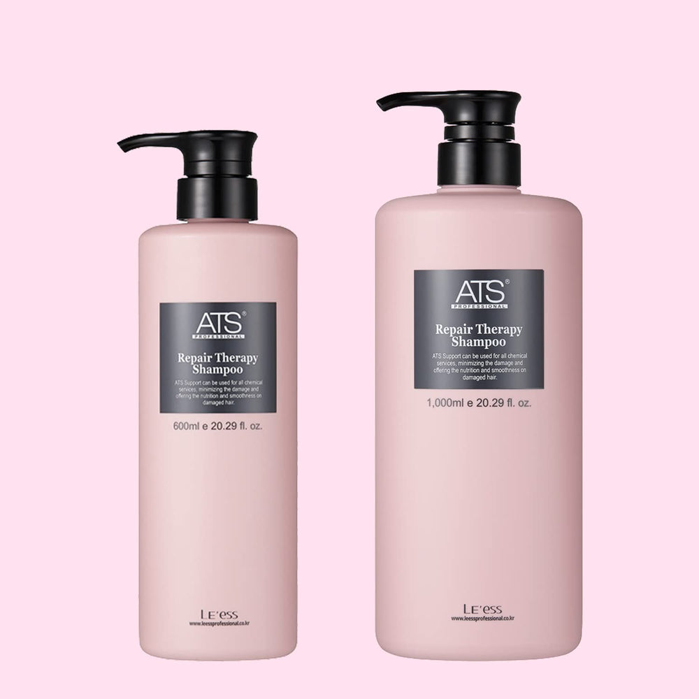 ATS Professional Therapy Shampoo being poured to cleanse scalp and remove excess oil.
