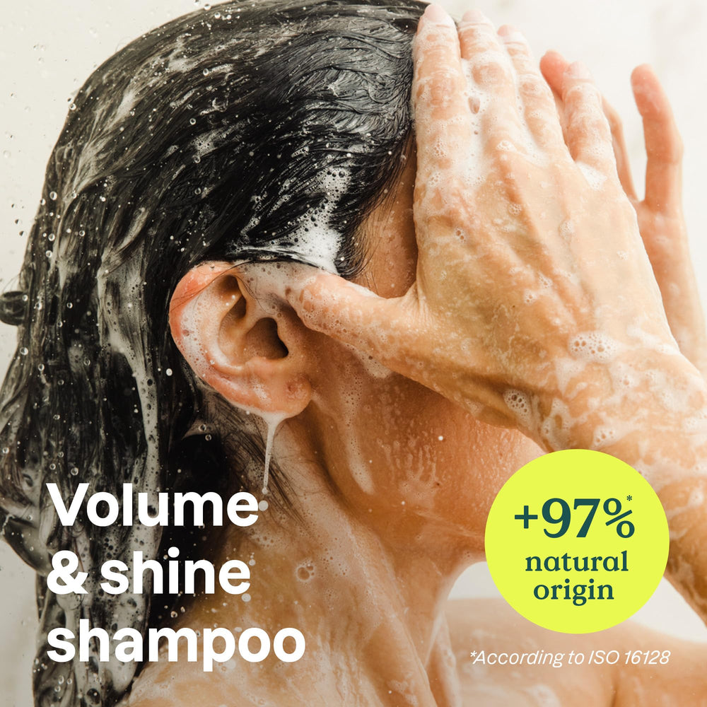 ATTITUDE Volume and Shine Shampoo pour shot illustrating easy application