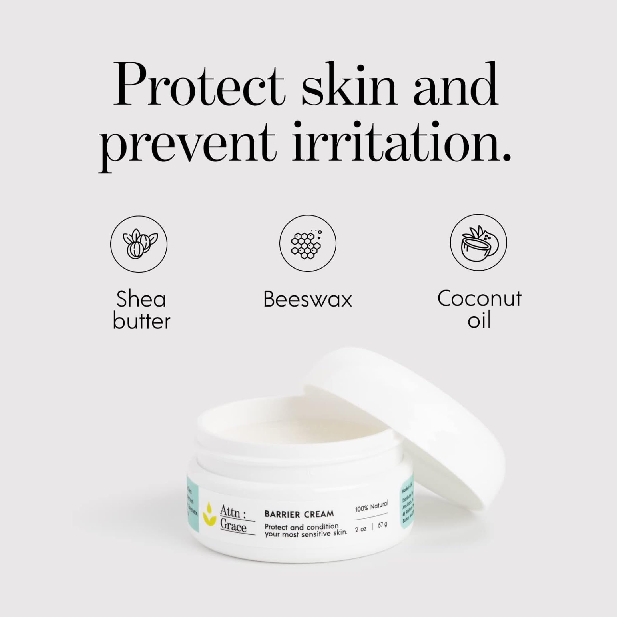 Close-up of zinc oxide detail in ATTN : GRACE Barrier Cream for healing support.