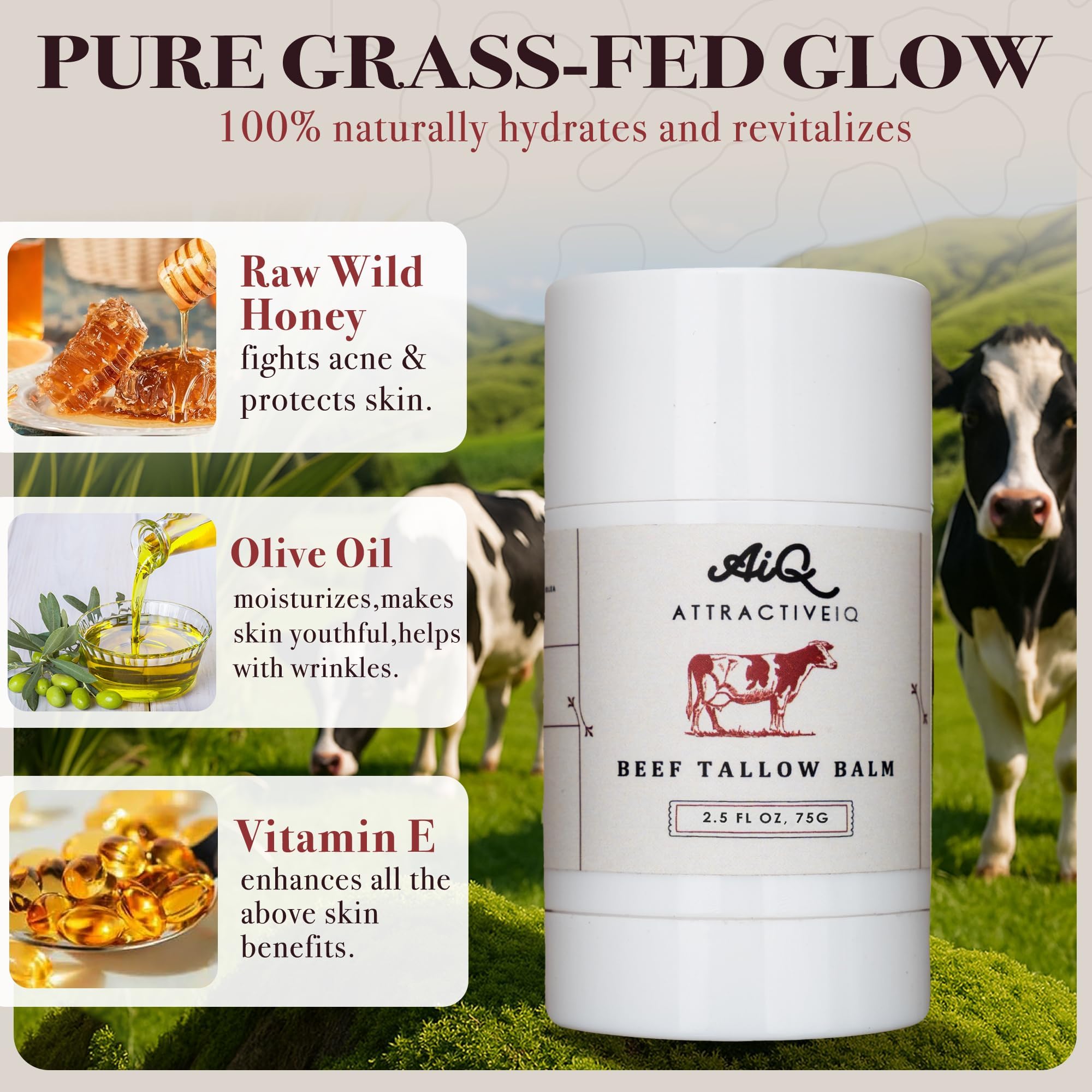 AttractiveIQ tallow application on the cheek demonstrates fast-absorbing hydration.