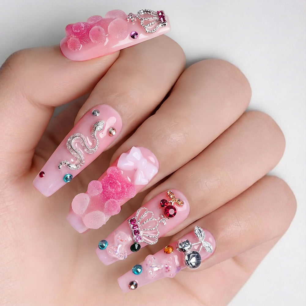 Atuhua 3D pink crystal nails provide dazzling daily wear without polish