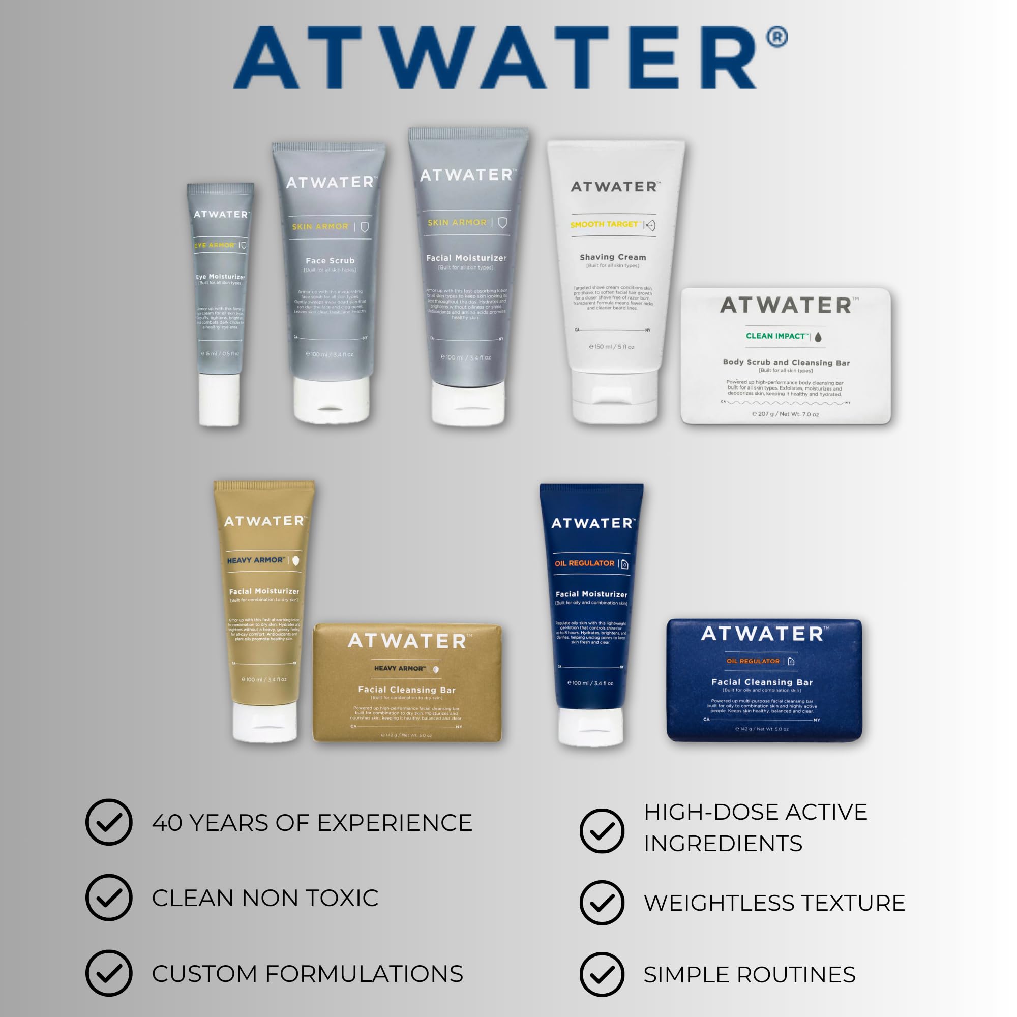 Packaging display emphasizes clean, vegan, dermatologist-tested skincare