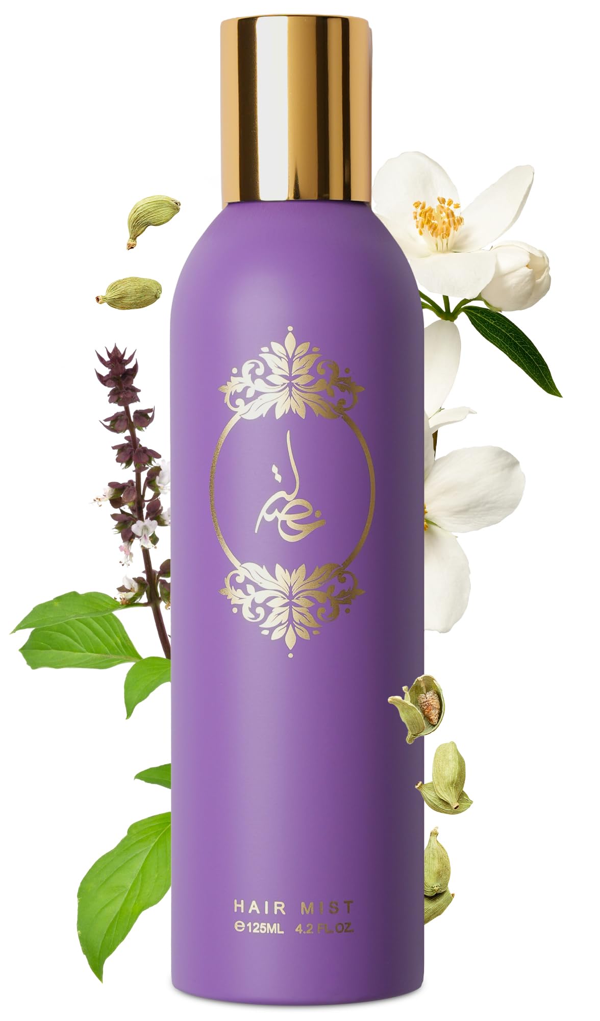 ATYAB AL MARSHOUD Khisla Violet Hair Mist bottle close-up highlighting lavender and jasmine notes.