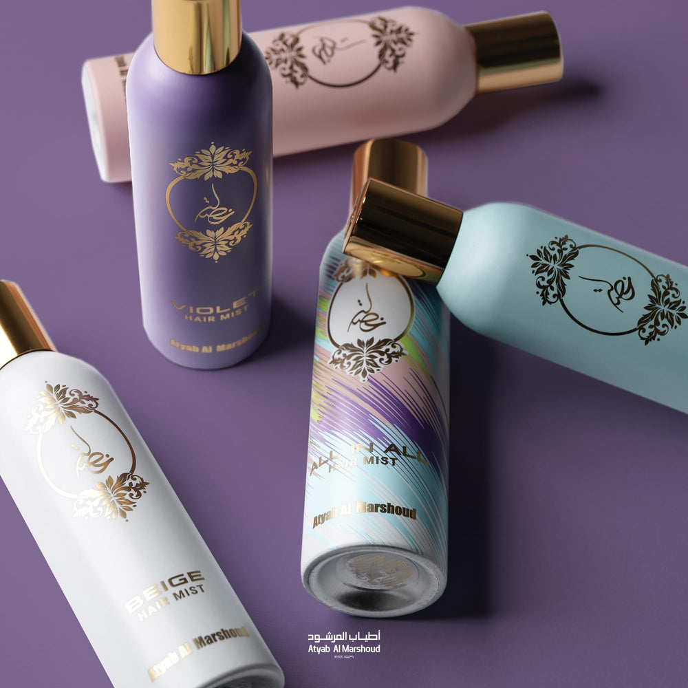 ATYAB AL MARSHOUD Khisla Violet Hair Mist lifestyle setting with relaxed ambiance.