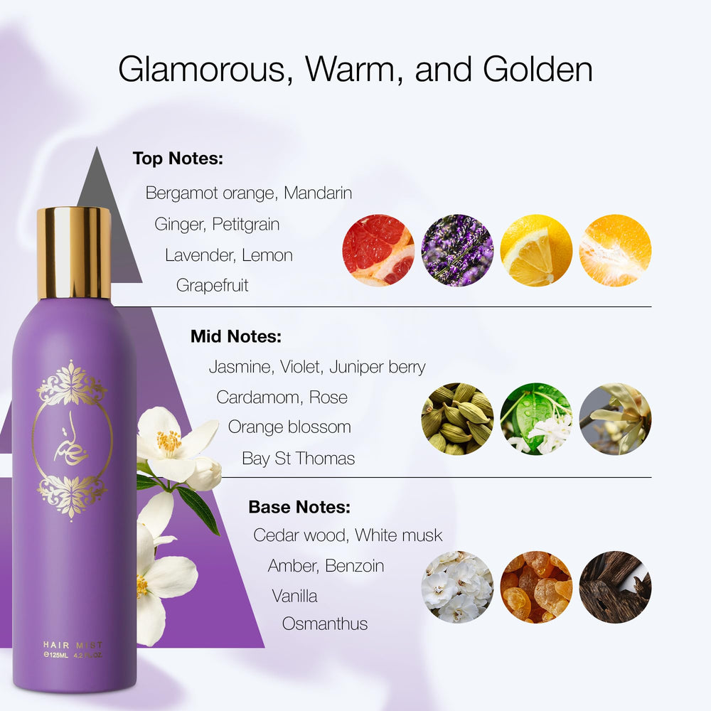 ATYAB AL MARSHOUD Khisla Violet Hair Mist swirl scene emphasizing fragrance diffusion.