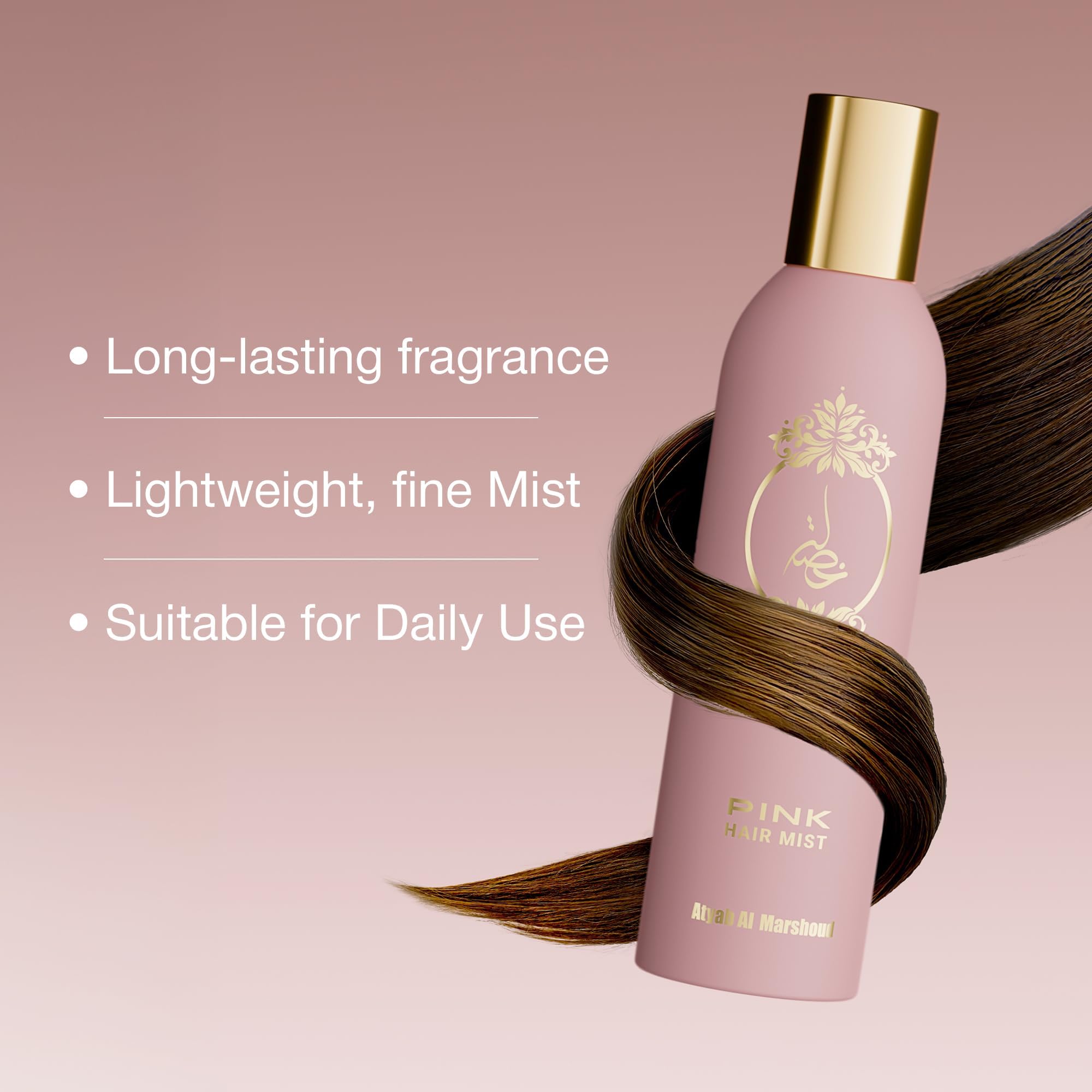 ATYAB AL MARSHOUD Pink Khisla Hair Mist on-hair view suggests lightweight fragrance
