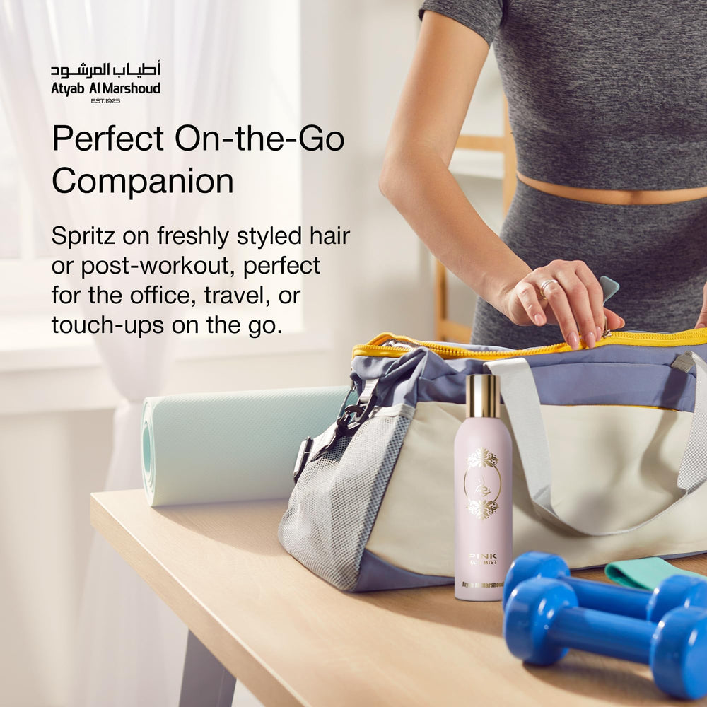 ATYAB AL MARSHOUD Pink Khisla Hair Mist on hair shows soft scent and texture