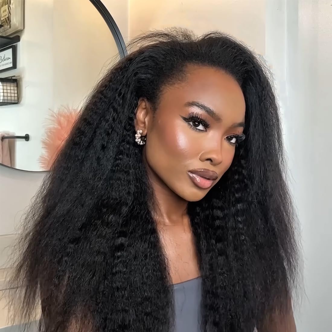 AUABEAUTY 20-inch kinky straight half wig with natural look for daily wear