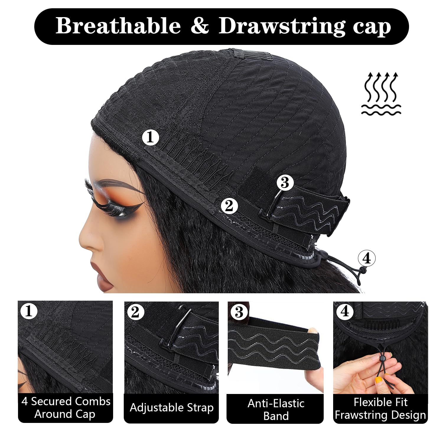 AUABEAUTY glueless cap half wig with adjustable drawstring