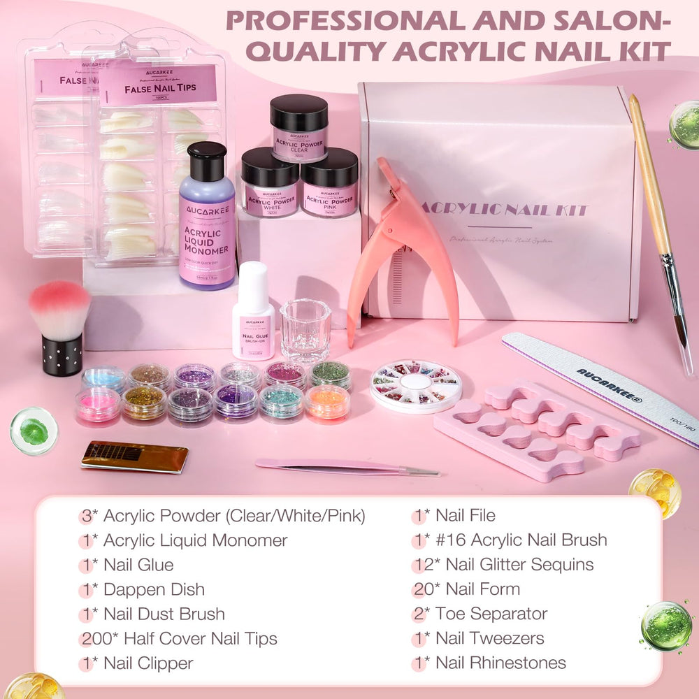 Aucarkee kit includes rhinestones, glitter, and stickers for personalized nail art