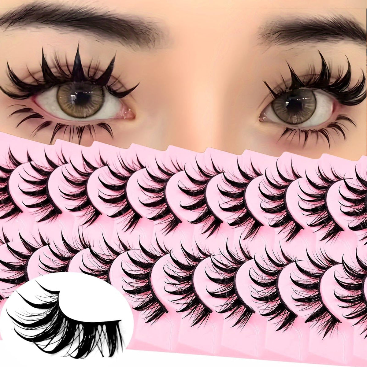 AUGENLI manga lashes 10-pairs pack for versatile cosplay and anime-inspired eye drama.