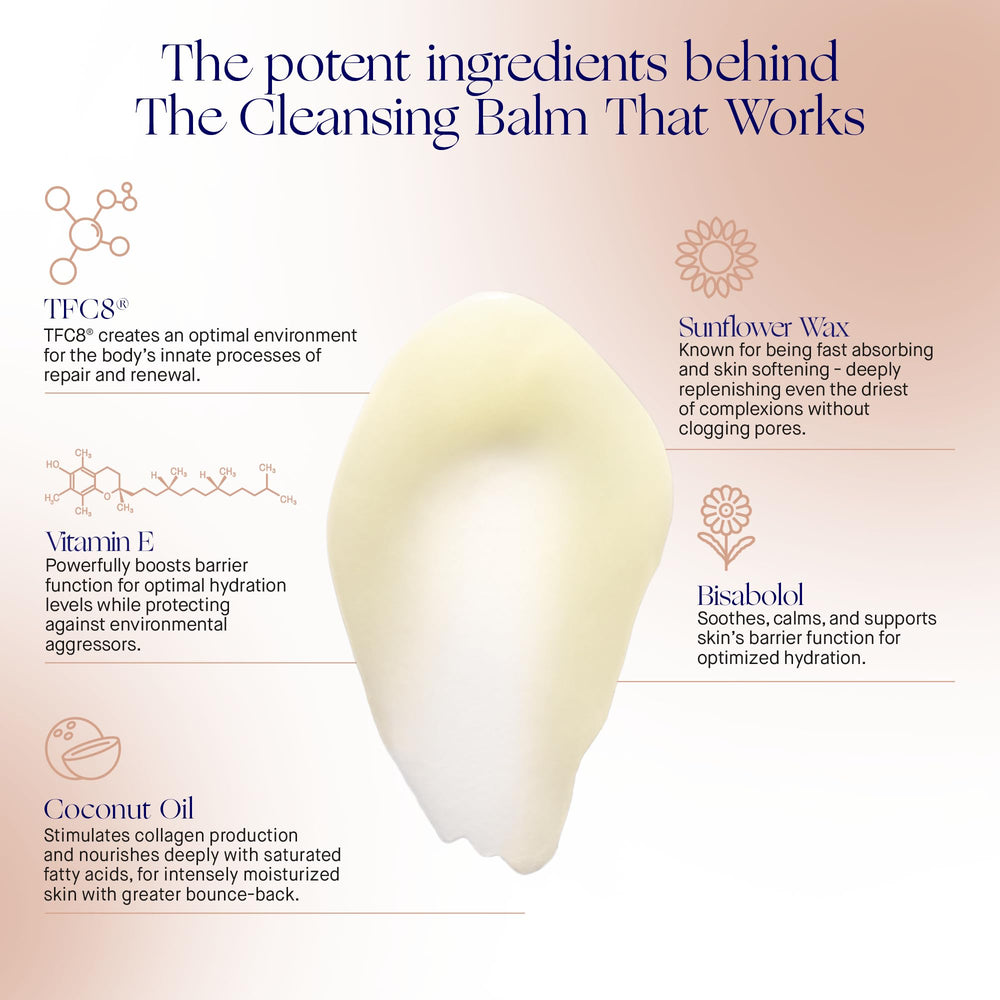 Augustinus Bader cleansing balm texture highlights gentle melting action for cleansing.