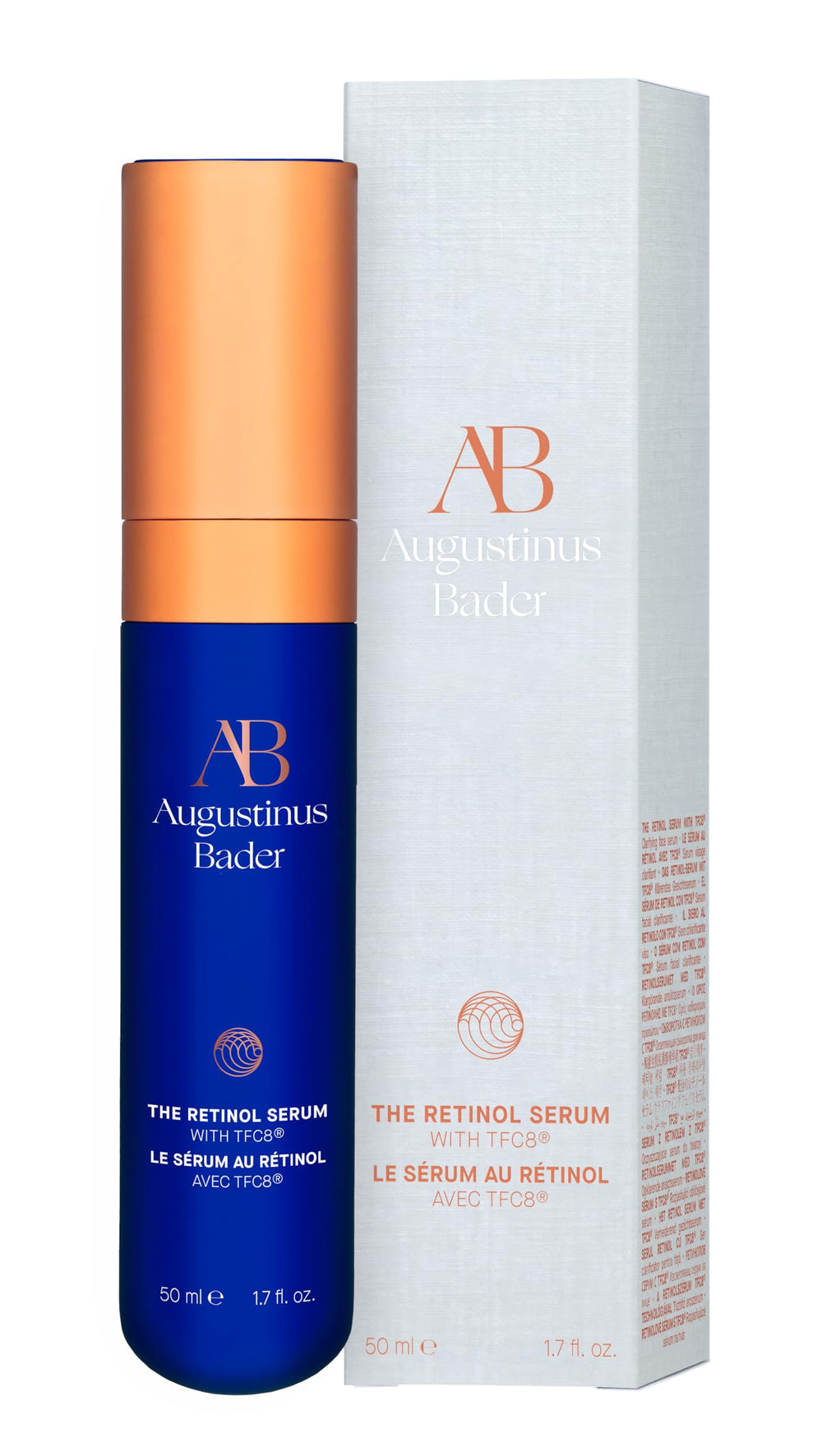 Augustinus Bader Retinol Serum texture swirl showing even skin tone benefits.