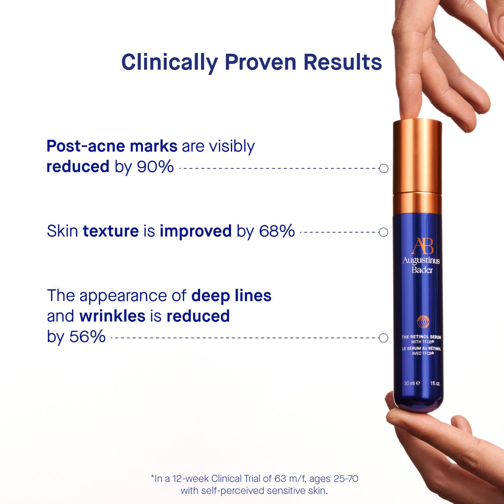 Augustinus Bader Retinol Serum texture swirl showcases creamy, fast-absorbing hydration