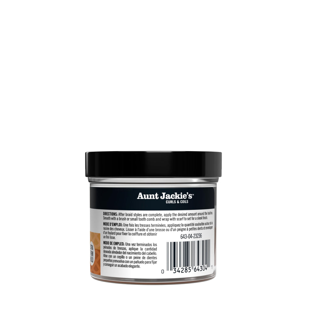 Closeup of Aunt Jackie’s 4oz edge gel bottle showcasing hold strength