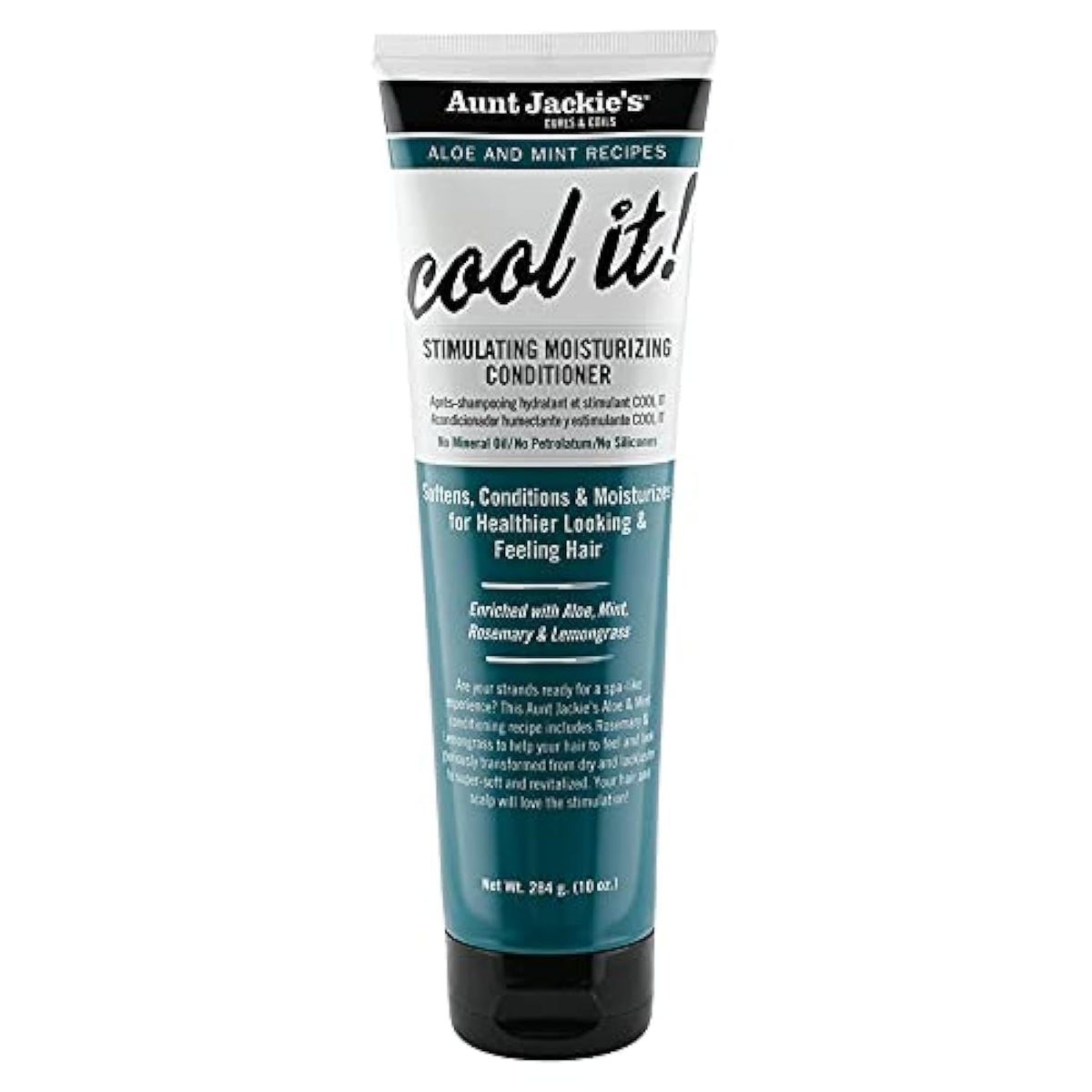 Aunt Jackie's Cool It conditioner jar showing rich moisture for soft hair