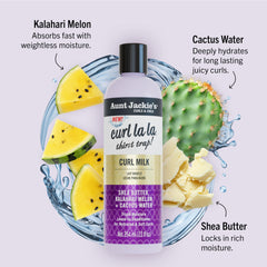 Aunt Jackie's Curl La La Milk being applied to hair for smooth, defined curls