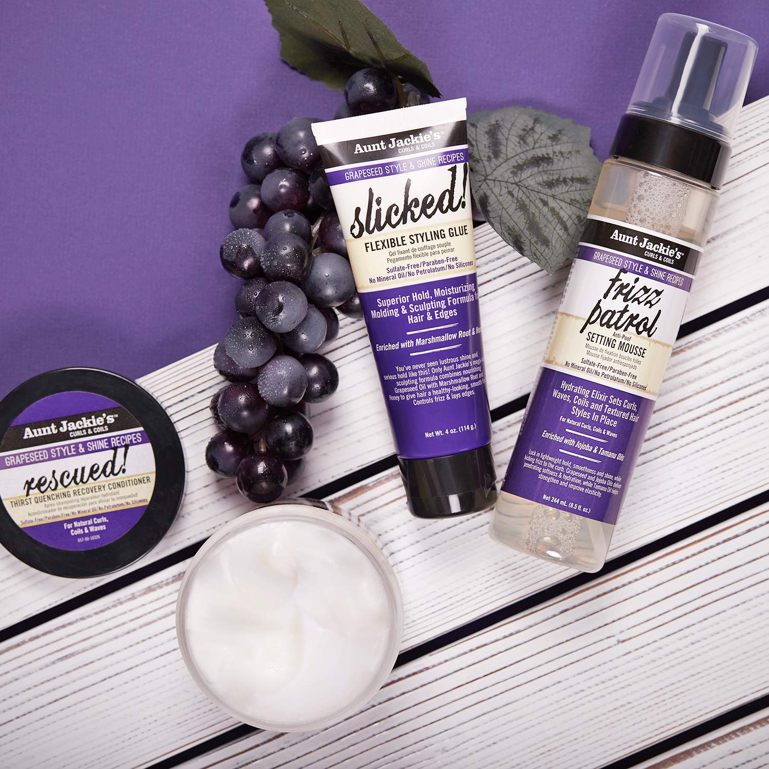 Aunt Jackie's Frizz Patrol leaves hair soft and frizz-free with movement.