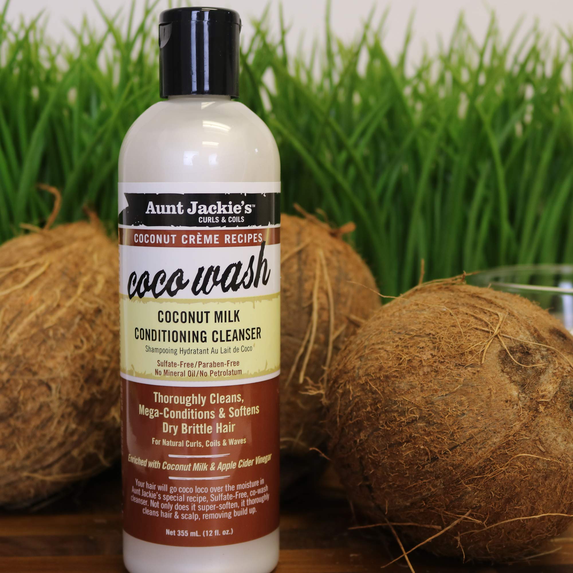 Aunt Jackie's avocado and shea butter blend visible in cleanser bottle