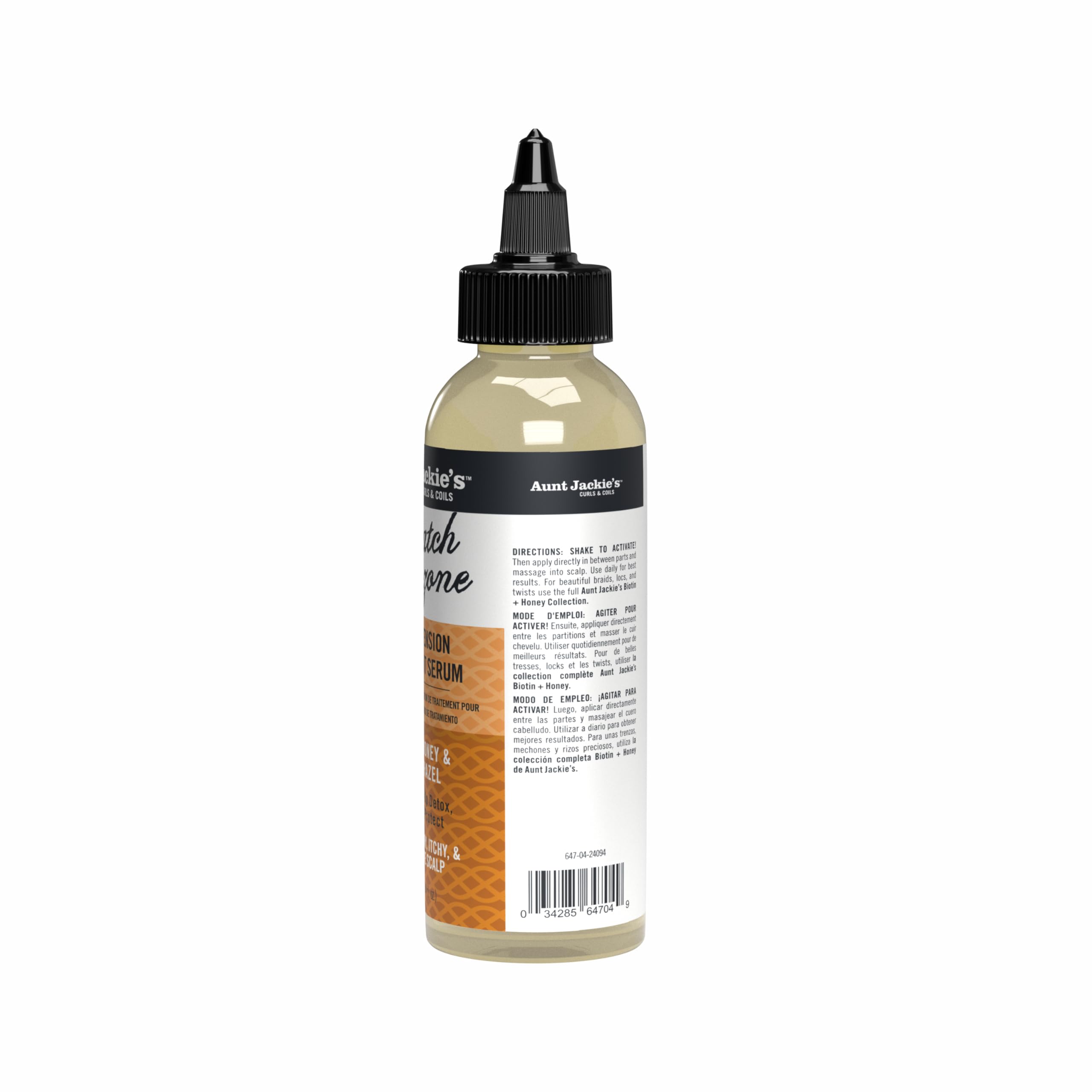 Ingredients scene with Witch Hazel Biotin and Honey icons.