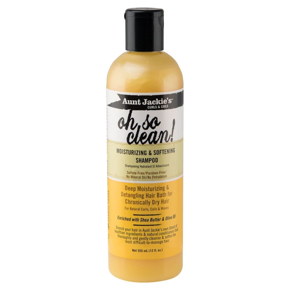 Aunt Jackie's oh-so-clean-shampoo cleanses while preserving moisture.