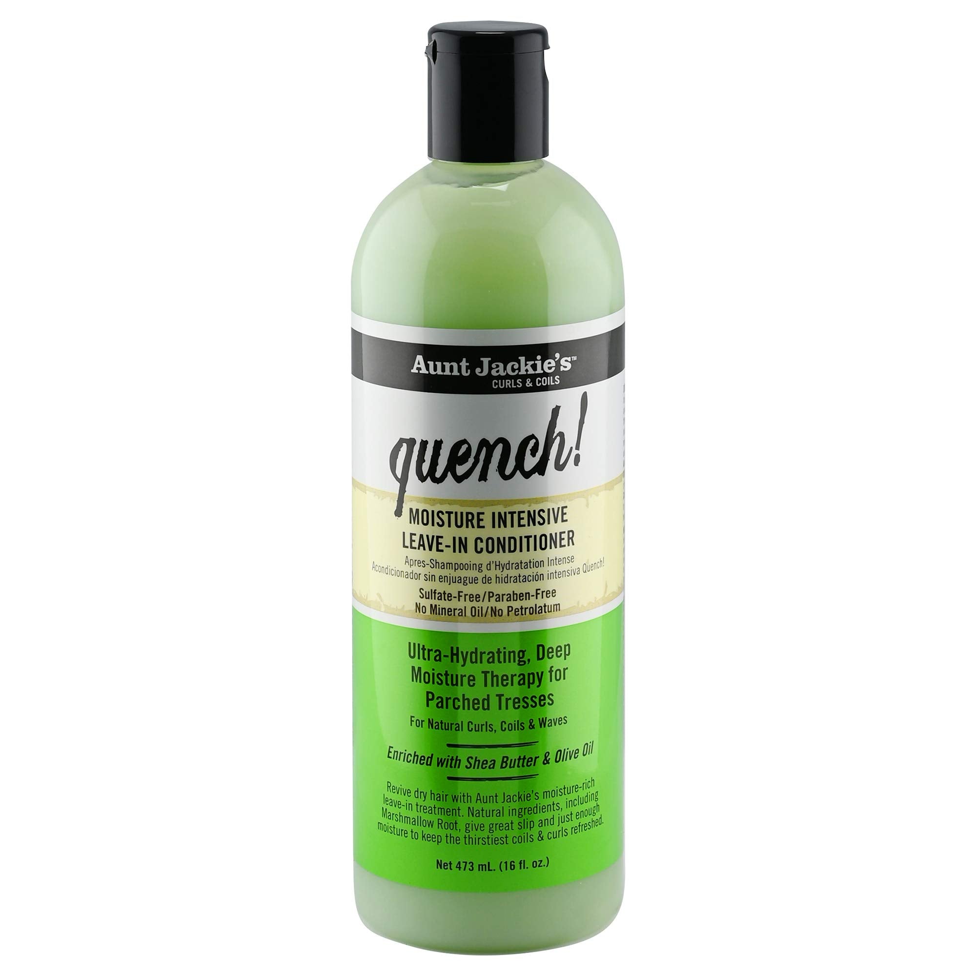 Aunt Jackie's Quench Moisture Leave-In bottle for smooth detangling.