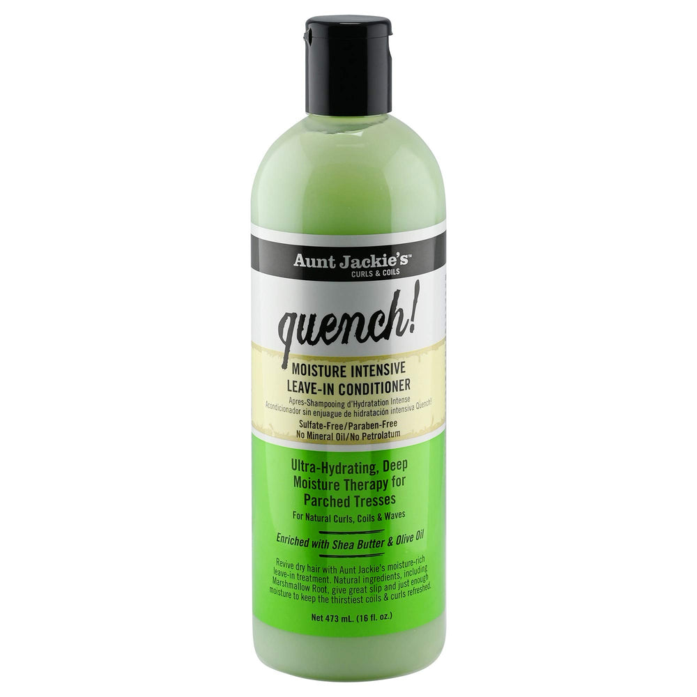 Aunt Jackie's Quench Moisture Leave-In bottle for smooth detangling.