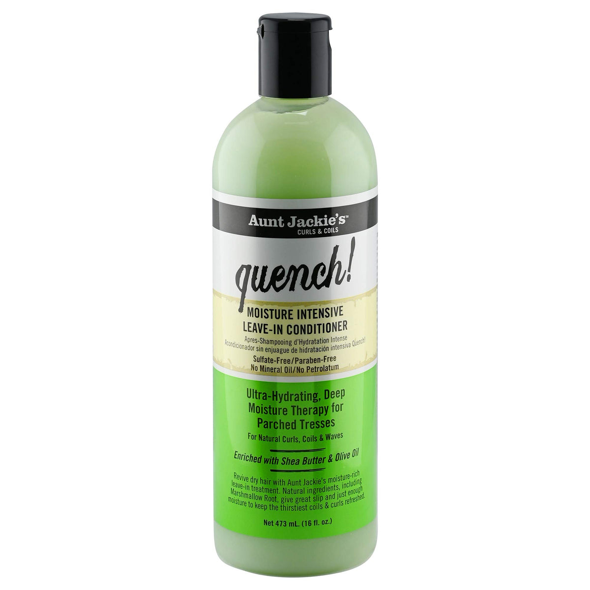 Aunt Jackie's Quench Moisture Leave-In bottle for smooth detangling.