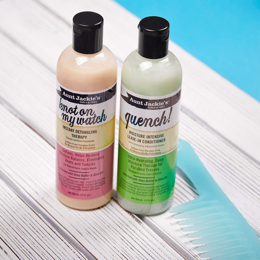 Frizz-free curls with defined shape after using Aunt Jackie's Quench Leave-In.