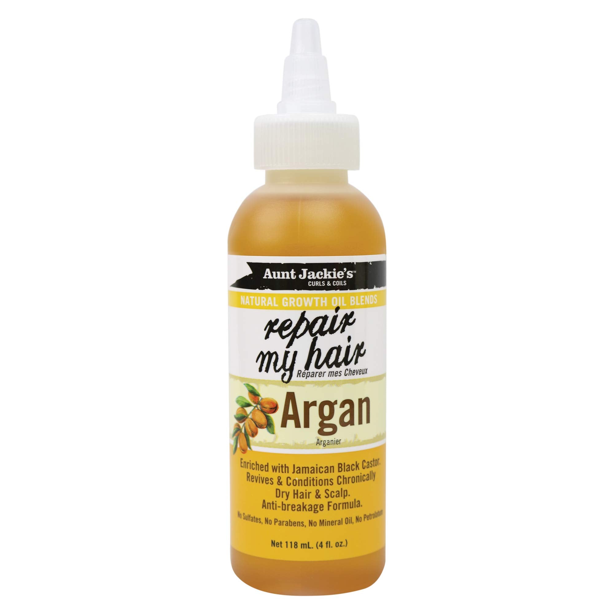 Aunt Jackie's Repair My Hair Argan bottle ready for nourishing, anti-breakage care.