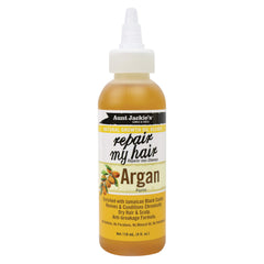 Aunt Jackie's Repair My Hair Argan bottle ready for nourishing, anti-breakage care.