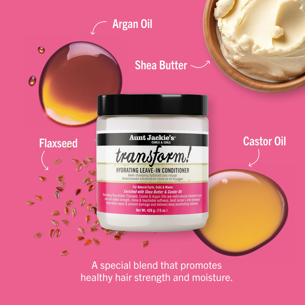 Close-up of hair texture with Aunt Jackie's Transform for silky softness.