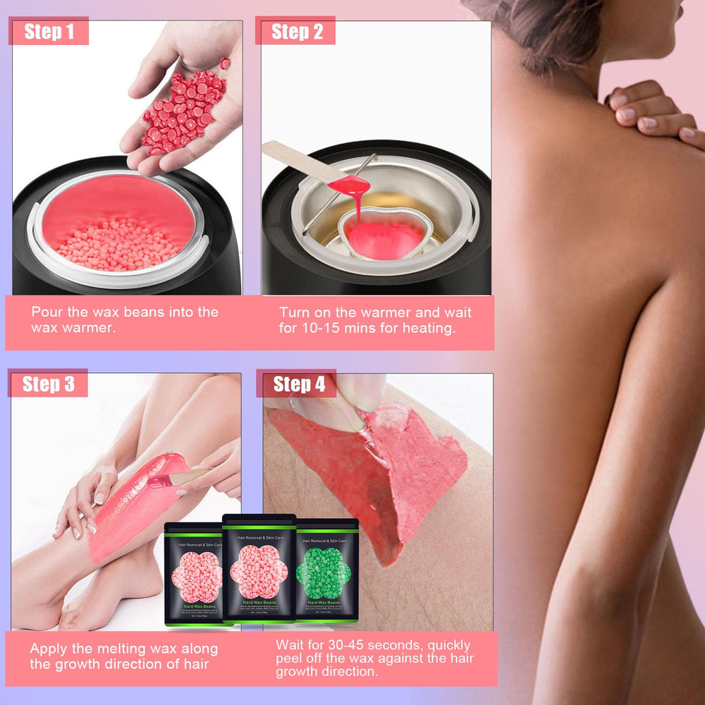 Auperwel Brazilian waxing beads helping grip hair at the root for clean removal.
