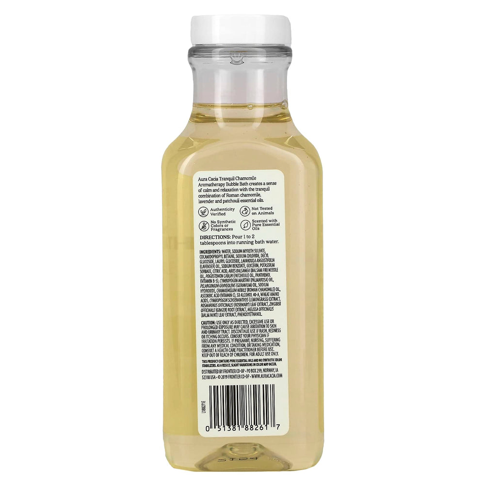 Aura Cacia Bubble Bath Chamomile Tranquil foamy bath bubbles creating a calming moment.