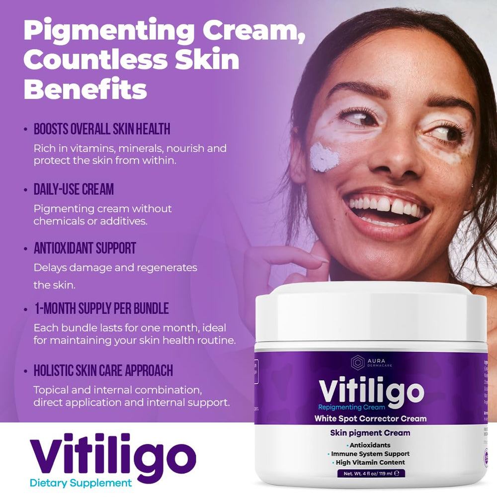 Aura Dermacare Vitiligo Cream being applied to skin for targeted care.