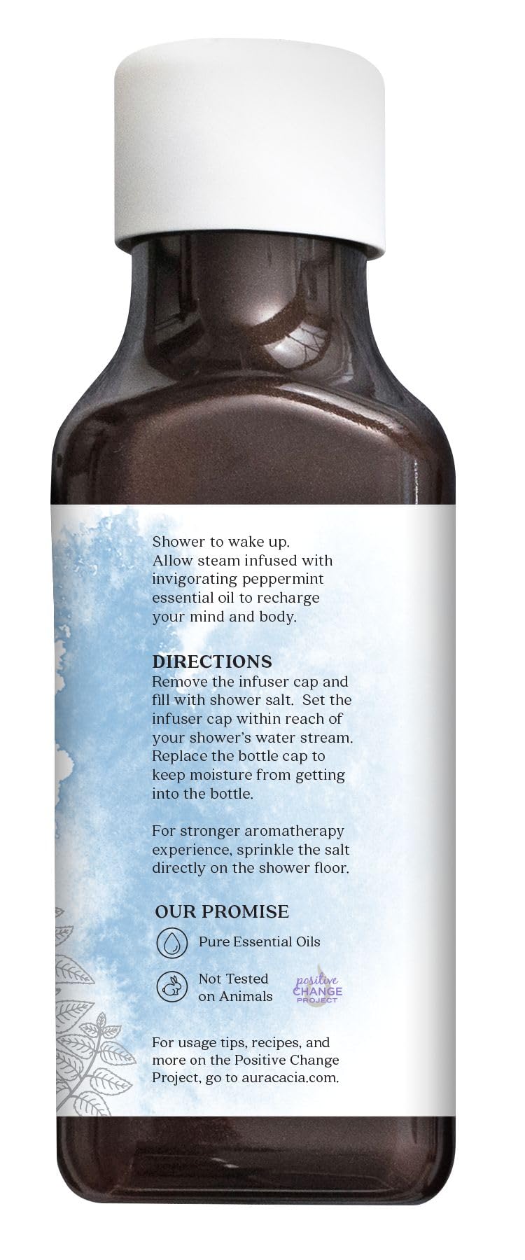 Aura Cacia Peppermint Shower Salts in the shower stream releasing a refreshing aroma.