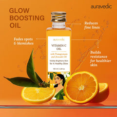 Auravedic Vitamin C Face Oil ingredients close-up highlighting rosehip and avocado.